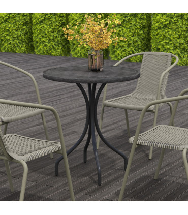 Outsunny Round Garden Table Outdoor Side Table with Steel Frame Grey