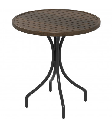 Outsunny Round Garden Table Outdoor Side Table with Steel Frame Brown