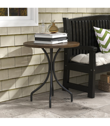 Outsunny Round Garden Table Outdoor Side Table with Steel Frame Brown