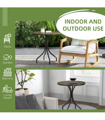 Outsunny Round Garden Table Outdoor Side Table with Steel Frame Brown