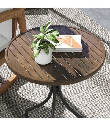 Outsunny Round Garden Table Outdoor Side Table with Steel Frame Brown