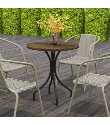 Outsunny Round Garden Table Outdoor Side Table with Steel Frame Brown