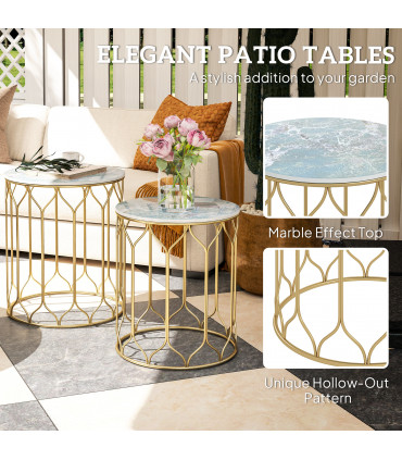 Outsunny Nesting Small Garden Table Set of 2 with Marble Effect Top, Multi