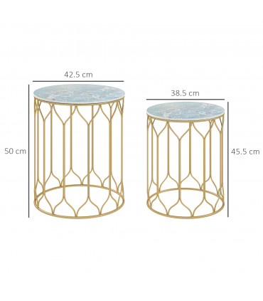 Outsunny Nesting Small Garden Table Set of 2 with Marble Effect Top, Multi