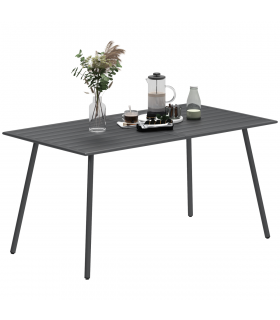 Outsunny Garden Table for 6 Person with Slat Top, Steel Frame, Grey