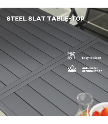 Outsunny Garden Table for 6 Person with Slat Top, Steel Frame, Grey