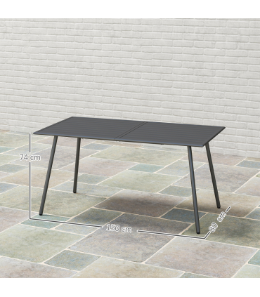 Outsunny Garden Table for 6 Person with Slat Top, Steel Frame, Grey