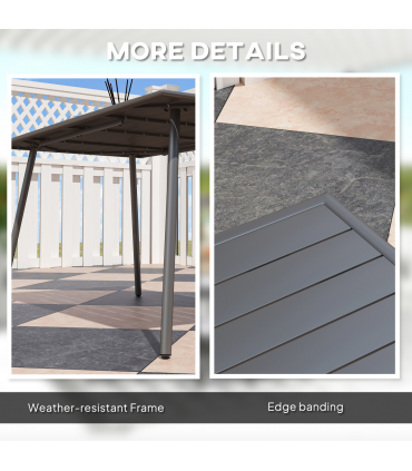 Outsunny Garden Table for 6 Person with Slat Top, Steel Frame, Grey