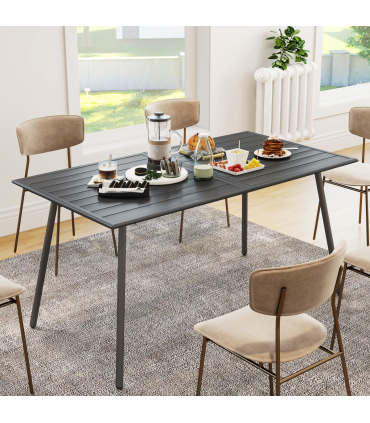 Outsunny Garden Table for 6 Person with Slat Top, Steel Frame, Grey