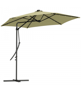 Outsunny 3(m) Cantilever Garden Parasol Umbrella W/ Solar LED and Cover, Beige