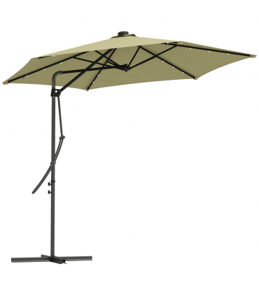 Outsunny 3(m) Cantilever Garden Parasol Umbrella W/ Solar LED and Cover, Beige