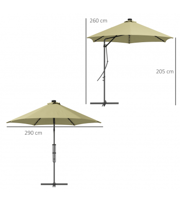 Outsunny 3(m) Cantilever Garden Parasol Umbrella W/ Solar LED and Cover, Beige