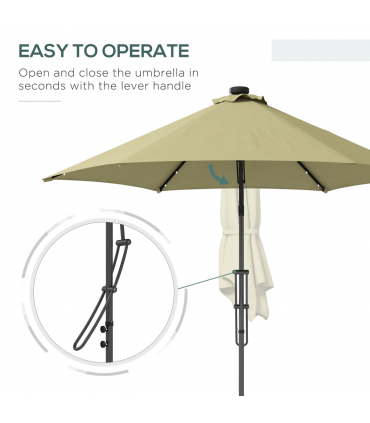 Outsunny 3(m) Cantilever Garden Parasol Umbrella W/ Solar LED and Cover, Beige