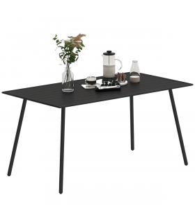 Outsunny Garden Table for 6 Person with Slat Top, Steel Frame, Black