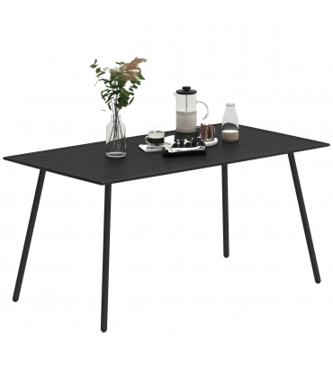 Outsunny Garden Table for 6 Person with Slat Top, Steel Frame, Black