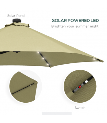 Outsunny 3(m) Cantilever Garden Parasol Umbrella W/ Solar LED and Cover, Beige