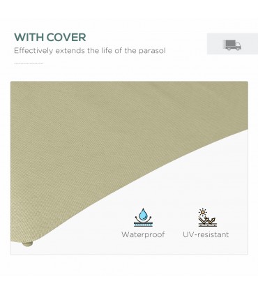 Outsunny 3(m) Cantilever Garden Parasol Umbrella W/ Solar LED and Cover, Beige