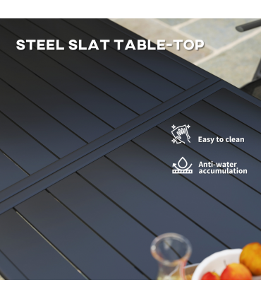 Outsunny Garden Table for 6 Person with Slat Top, Steel Frame, Black