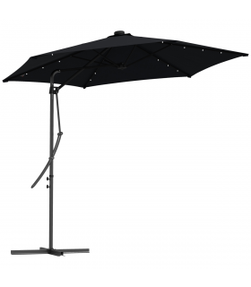 Outsunny 3(m) Cantilever Garden Parasol Umbrella W/ Solar LED and Cover, Black
