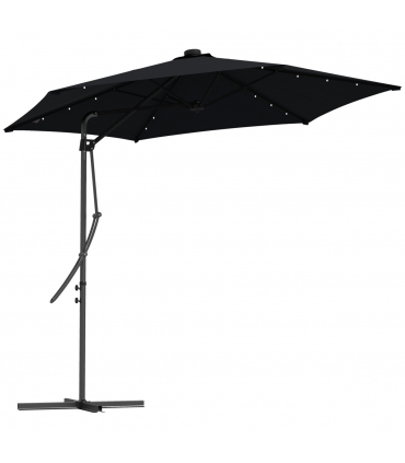 Outsunny 3(m) Cantilever Garden Parasol Umbrella W/ Solar LED and Cover, Black