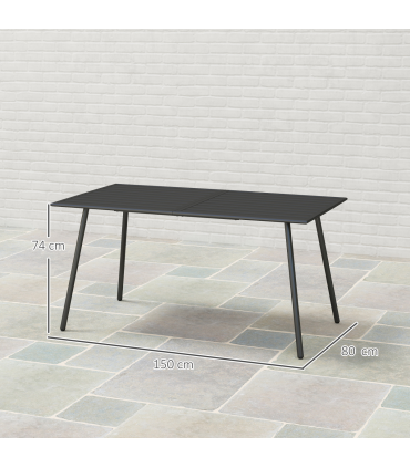 Outsunny Garden Table for 6 Person with Slat Top, Steel Frame, Black