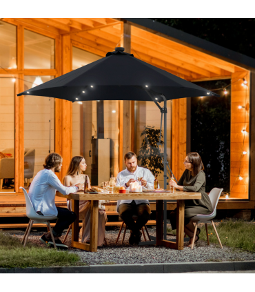 Outsunny 3(m) Cantilever Garden Parasol Umbrella W/ Solar LED and Cover, Black