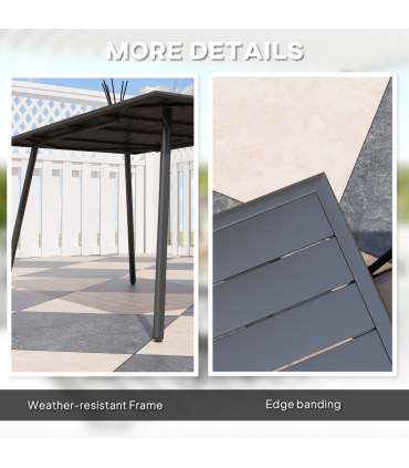 Outsunny Garden Table for 6 Person with Slat Top, Steel Frame, Black