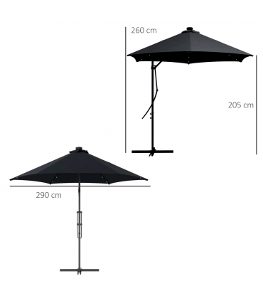 Outsunny 3(m) Cantilever Garden Parasol Umbrella W/ Solar LED and Cover, Black