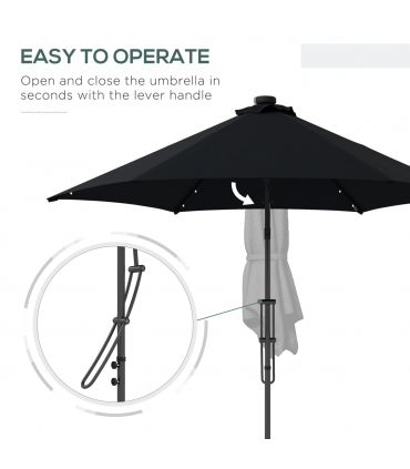 Outsunny 3(m) Cantilever Garden Parasol Umbrella W/ Solar LED and Cover, Black