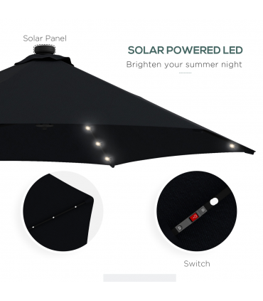 Outsunny 3(m) Cantilever Garden Parasol Umbrella W/ Solar LED and Cover, Black