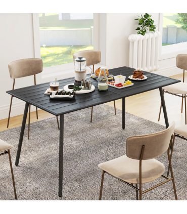 Outsunny Garden Table for 6 Person with Slat Top, Steel Frame, Black