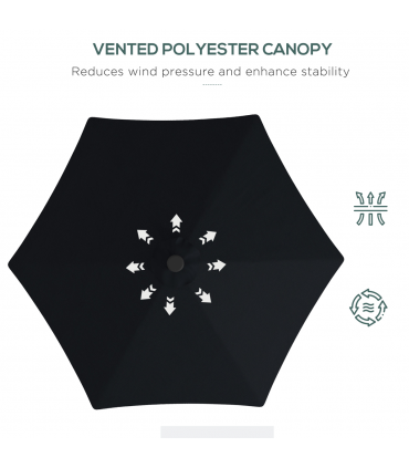 Outsunny 3(m) Cantilever Garden Parasol Umbrella W/ Solar LED and Cover, Black