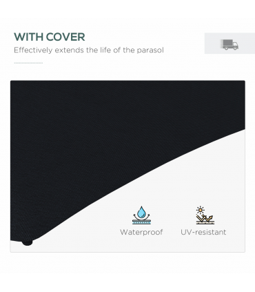 Outsunny 3(m) Cantilever Garden Parasol Umbrella W/ Solar LED and Cover, Black