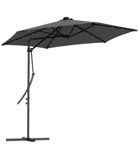 Outsunny 3(m) Cantilever Garden Parasol Umbrella W/ Solar LED and Cover, Grey