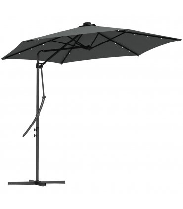 Outsunny 3(m) Cantilever Garden Parasol Umbrella W/ Solar LED and Cover, Grey