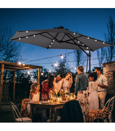 Outsunny 3(m) Cantilever Garden Parasol Umbrella W/ Solar LED and Cover, Grey