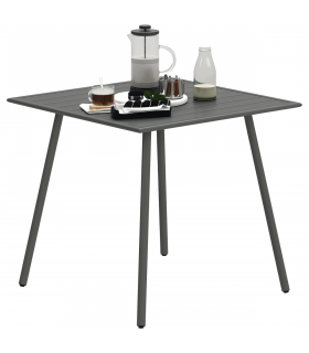 Outsunny Garden Table for 4 Person with Slat Top, Steel Frame, Grey
