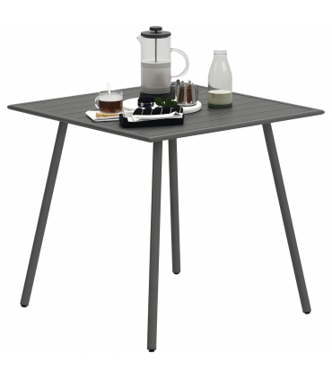Outsunny Garden Table for 4 Person with Slat Top, Steel Frame, Grey