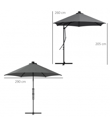 Outsunny 3(m) Cantilever Garden Parasol Umbrella W/ Solar LED and Cover, Grey