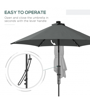 Outsunny 3(m) Cantilever Garden Parasol Umbrella W/ Solar LED and Cover, Grey