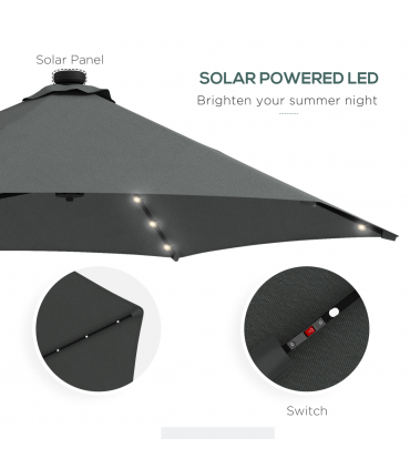 Outsunny 3(m) Cantilever Garden Parasol Umbrella W/ Solar LED and Cover, Grey