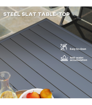 Outsunny Garden Table for 4 Person with Slat Top, Steel Frame, Grey