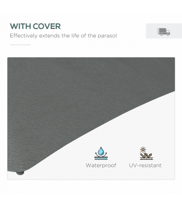 Outsunny 3(m) Cantilever Garden Parasol Umbrella W/ Solar LED and Cover, Grey