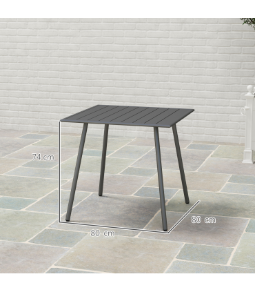 Outsunny Garden Table for 4 Person with Slat Top, Steel Frame, Grey