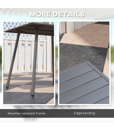 Outsunny Garden Table for 4 Person with Slat Top, Steel Frame, Grey