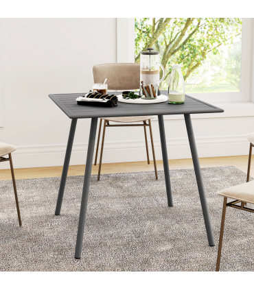 Outsunny Garden Table for 4 Person with Slat Top, Steel Frame, Grey