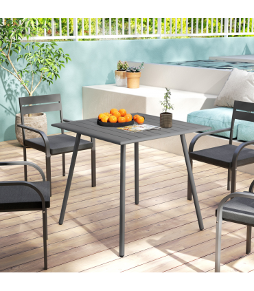 Outsunny Garden Table for 4 Person with Slat Top, Steel Frame, Grey