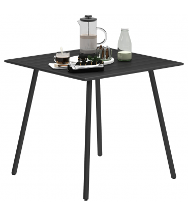 Outsunny Garden Table for 4 Person with Slat Top, Steel Frame, Black