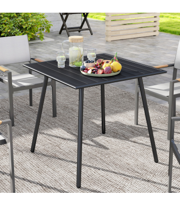 Outsunny Garden Table for 4 Person with Slat Top, Steel Frame, Black