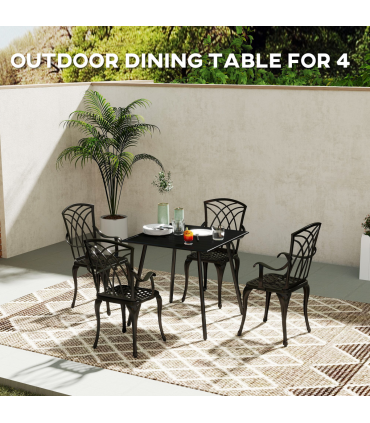 Outsunny Garden Table for 4 Person with Slat Top, Steel Frame, Black